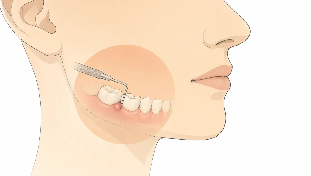 A jaw and back tooth with swelling highlighted during a dental infection check.