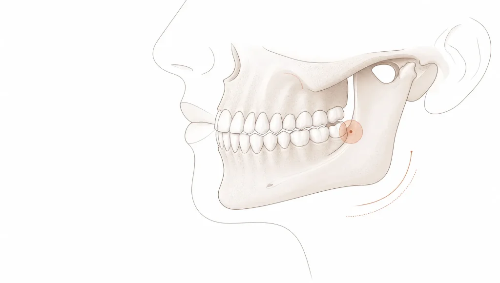 A side-view jaw study highlights a tooth area that may need dental attention.