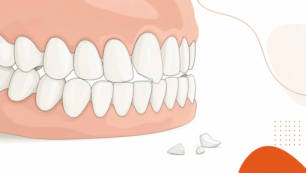 A slightly loosened adult tooth in a damaged tooth row points to an urgent dental problem.