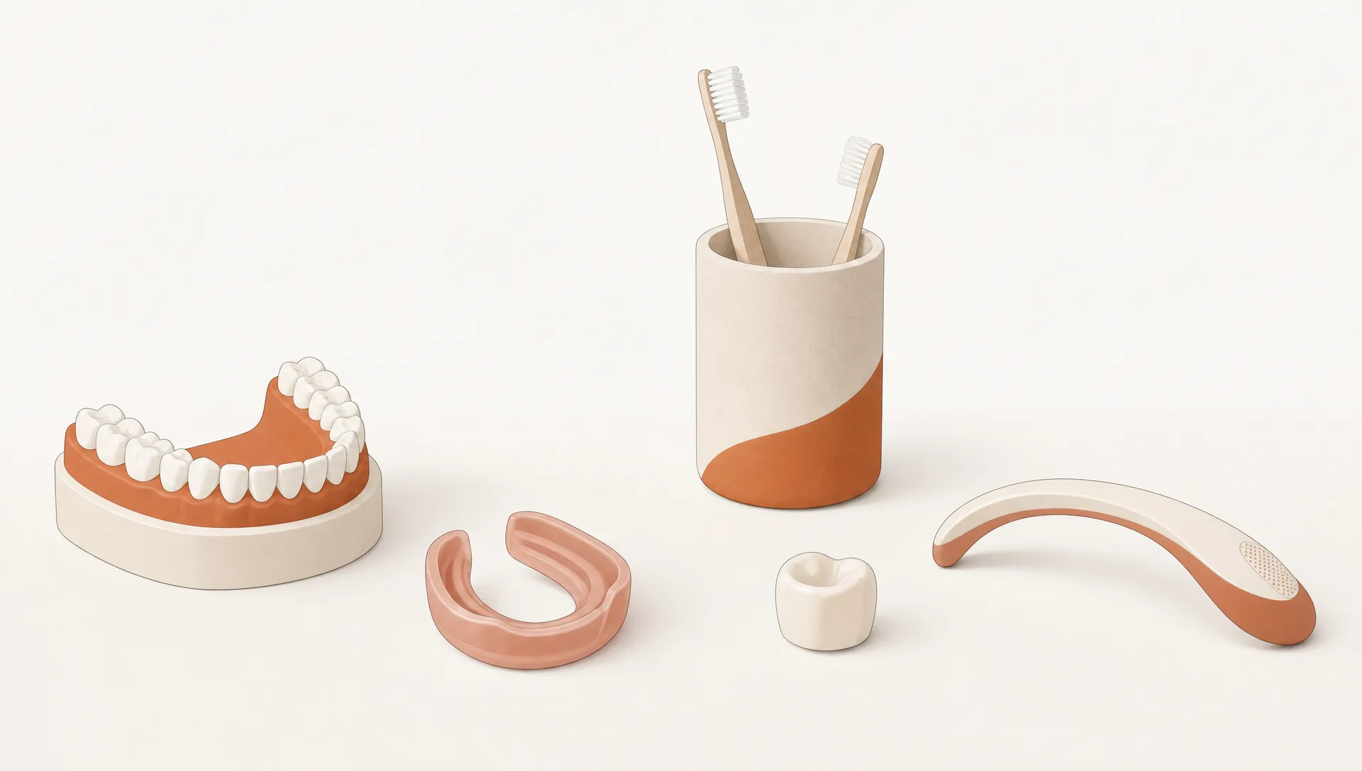 A tidy set of dental care objects suggests family appointments and routine check-ups.
