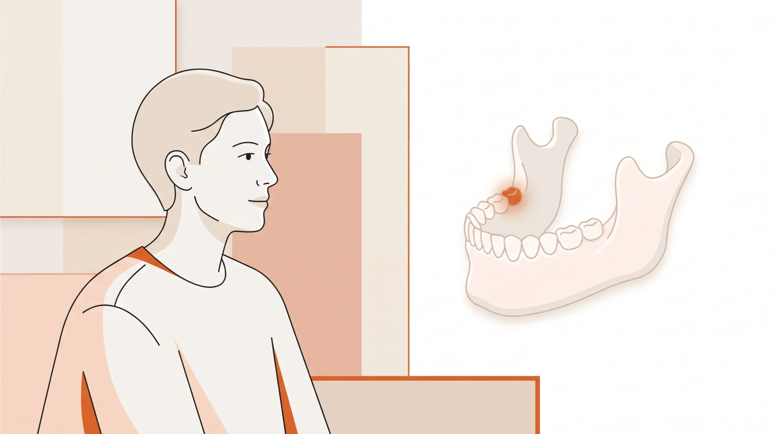 An adult profile sits beside a highlighted tooth area, reflecting a routine cavity assessment.