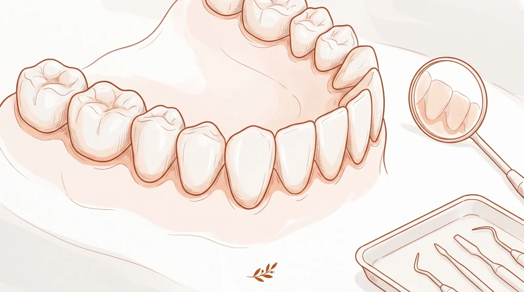 A close-up of healthy teeth and gums beside a dental mirror, showing the kind of detail general dental care may assess.