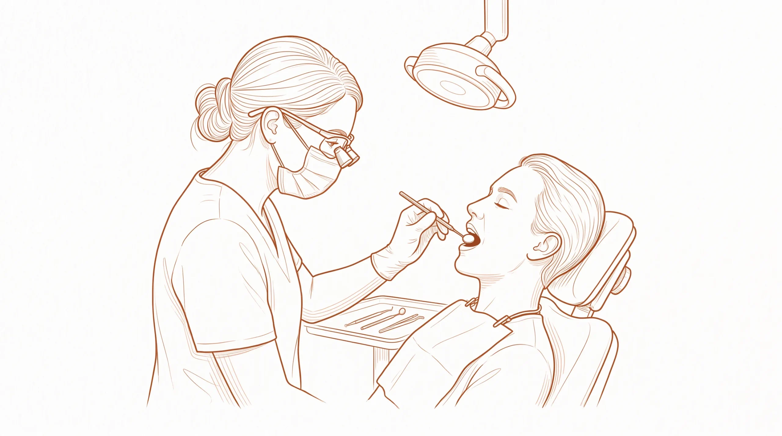 A dental professional examines an adult patient’s back molar with a mirror before a tooth removal, in a simple clinical setting.