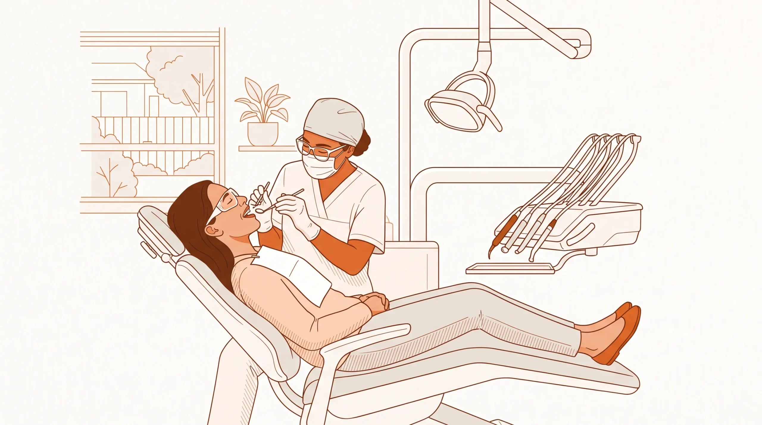 A dentist gently examines an adult patient during a routine check-up at a Coopers Plains dental clinic.