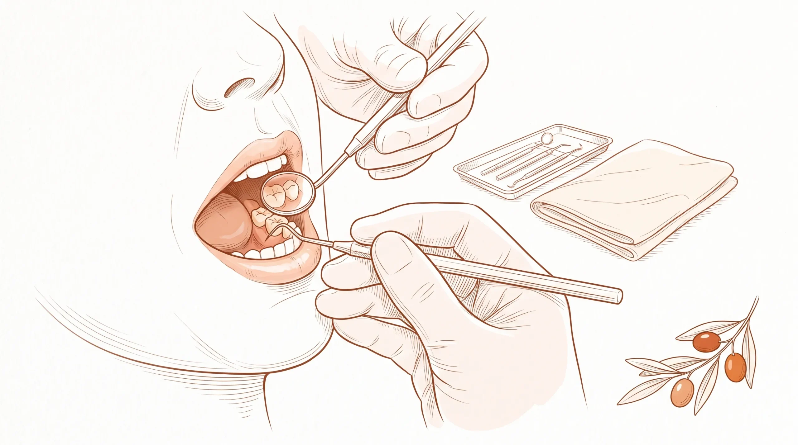 Gloved hands examine the back teeth during a wisdom tooth check in a dental chair.